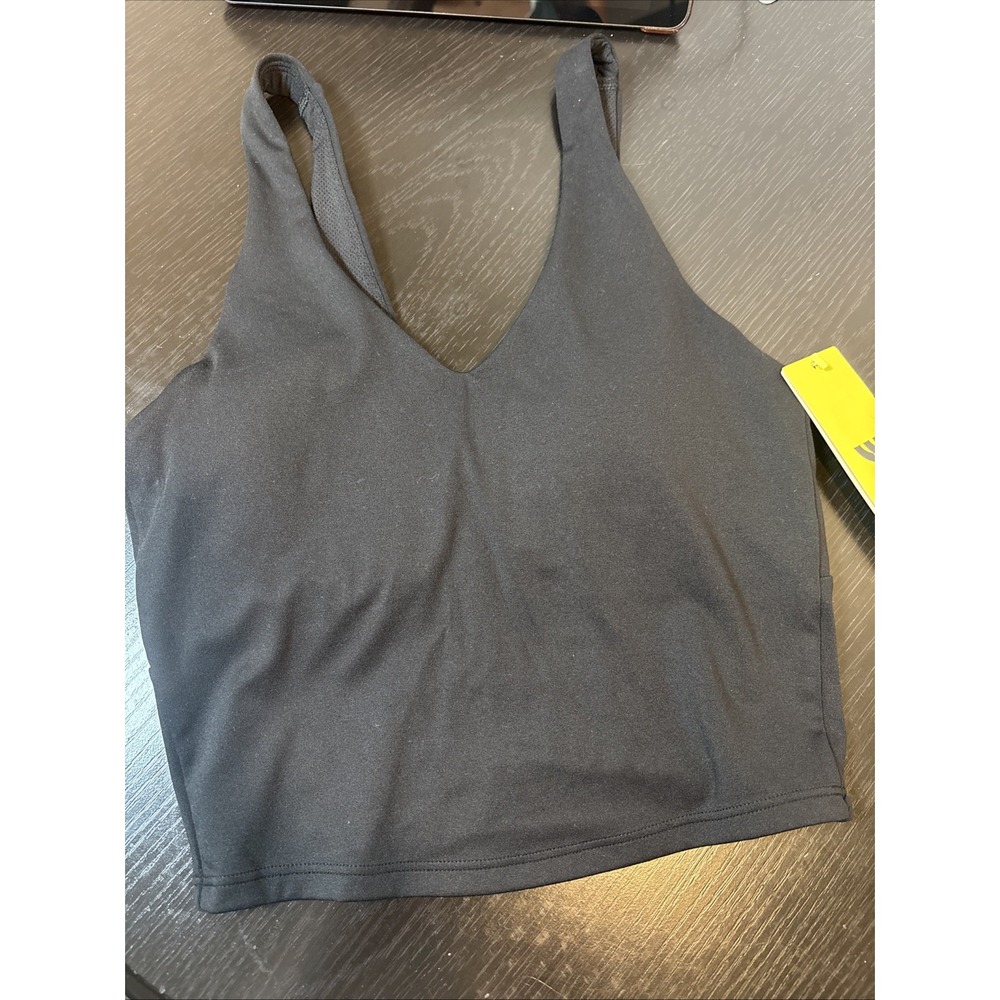 All in Motion Flex LS V-Neck Crop Bra Black XXS Built-in Shelf Bra UPF 50+ NEW